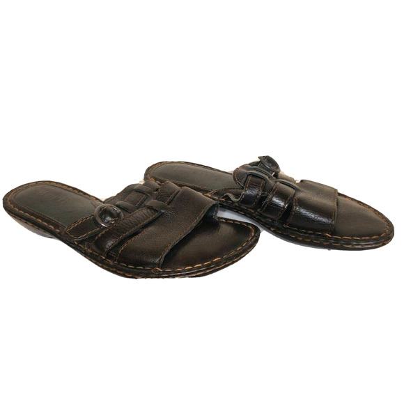 Born Women's Sandals Slip-on Black Leather Size 7 Open Toe Buckle - Picture 1 of 8